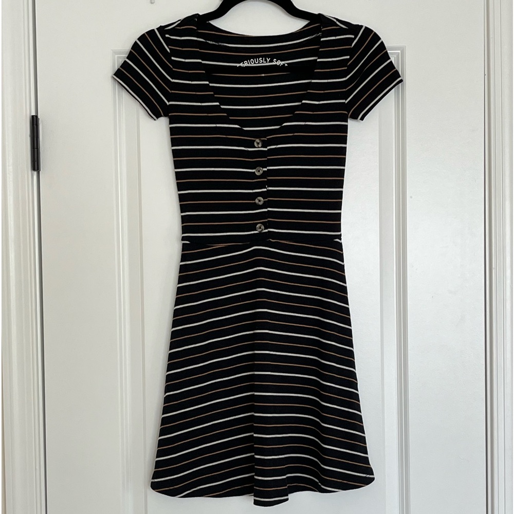 Aeropostale Seriously Soft Striped Ribbed Cap Sleeve Dress